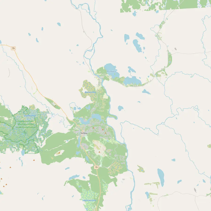Map of the area east and north of Levi with the reindeer camps at Rautusjärvi, Sokkaporantie and Muoniontie