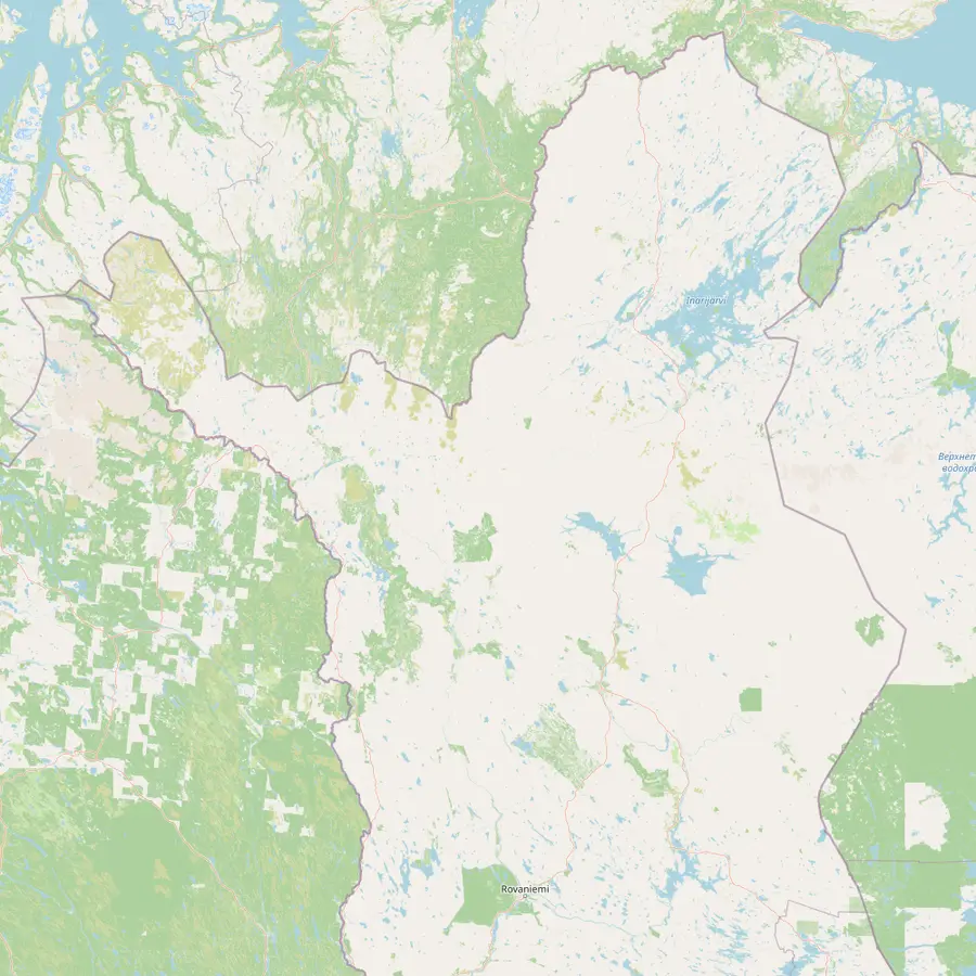 Map of Finnish Lapland from Rovaniemi north to Levi, Kolari, Sodankylä, Raattama, Enontekiö, Inari and Utsjoki