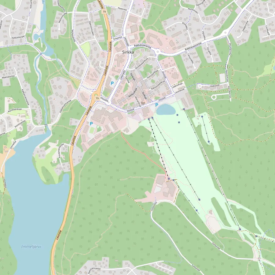Street map of Levi village with Levi Summit, Hissitie and the Burger King parking place